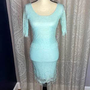 Sea foam lace form fitting dress